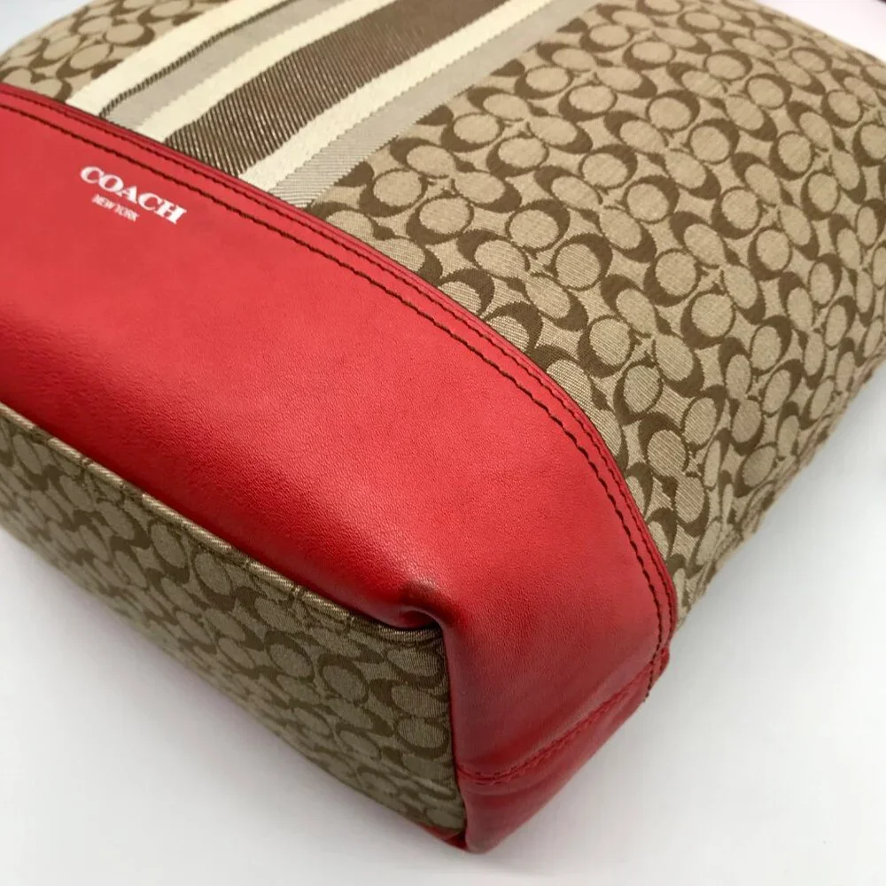 Coach Red / Tan Canvas And Leather Signature Legacy Stripe Duffle Bag  19918_8